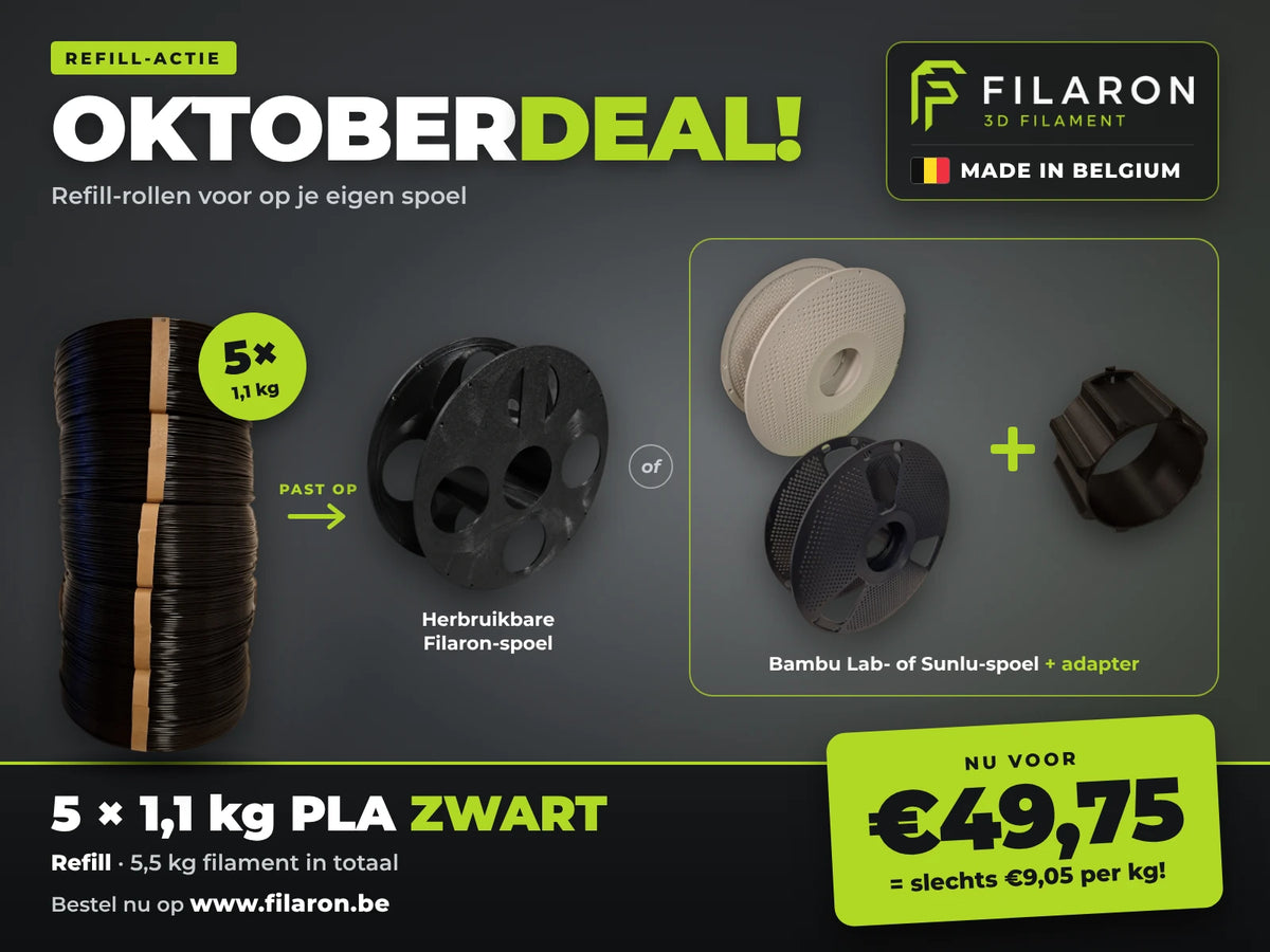 5 x 1.1kg 1.75mm PLA zwart refill